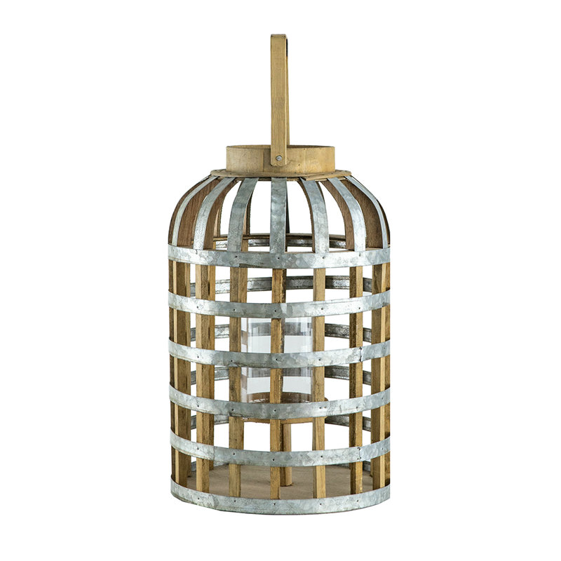 Opal Large Decorative Lantern With Handle, Industrial Style Candle Holder, Sturdy Base