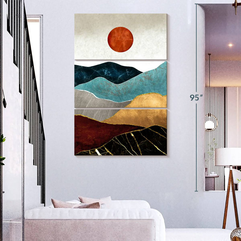 Alvord abstrait montagne et soleil, H 57 po x l 36 po