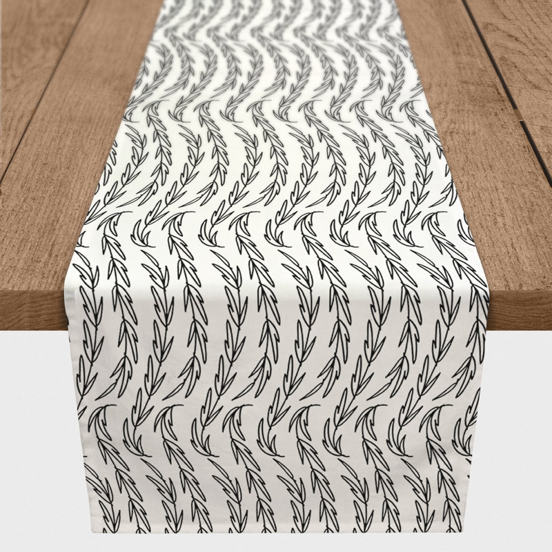Floral Table Runner, 90" x 16", Black