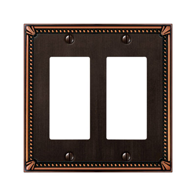 Amerelle Imperial Bead Aged Bronze 2 gang Die-Cast Metal Decorator Wall Plate 1 pk