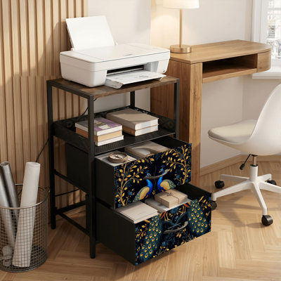 2 Drawers Nightstand with Charging Station, Bedroom Nightstand with USB Ports & Outlets Open Shelf Black