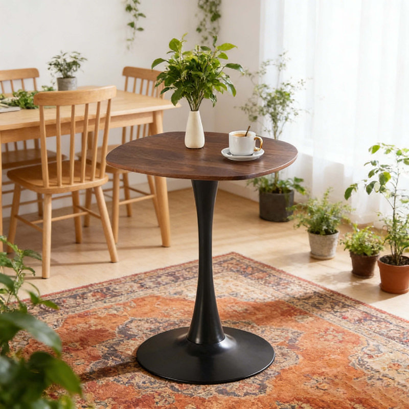 Table de salle à manger ronde 23,62 "à piédestal en noyer, petite table moderne en bois aggloméré pour 2 personnes, table d'appoint compacte pour petits espaces