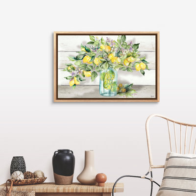 «Watercolor Lemons in Mason Jar Landscape» par Tre Sorelle Studios - reproduction sur toile