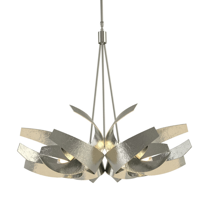 Corona 6 - Light Unique/Statement Geometric Chandelier, 29.2" H x 35.1" W x 35.1" D, Sterling