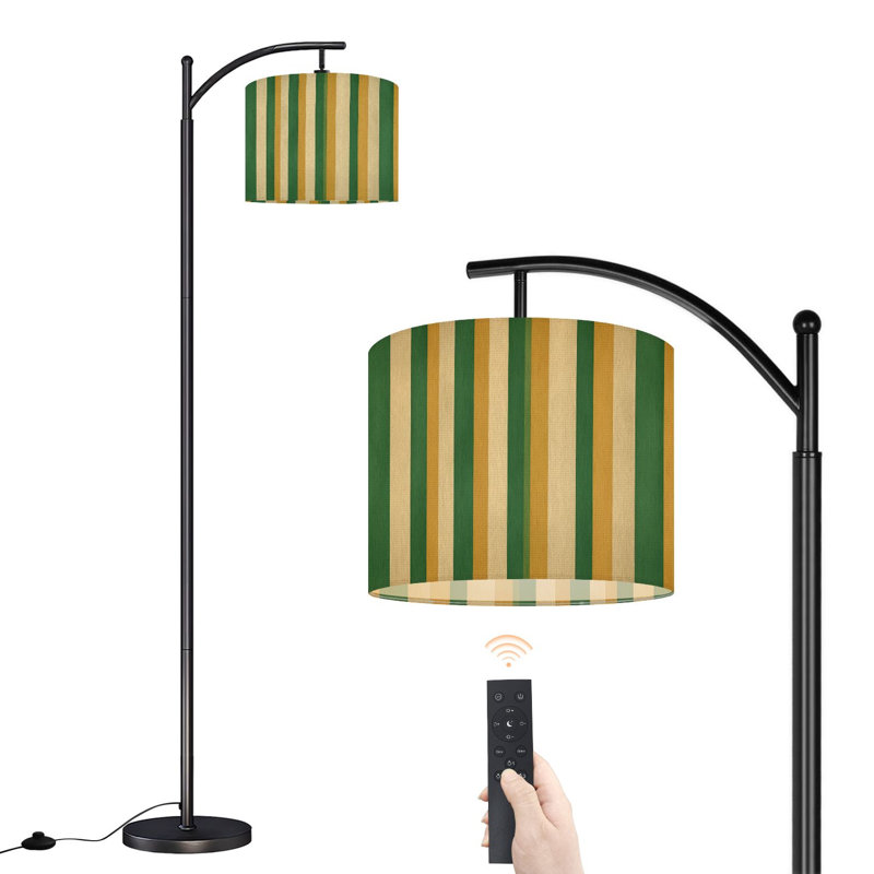 Lampe sur pied à arc avec abat-jour ajustable Lampe sur pied à rayures texturées jaune et vert