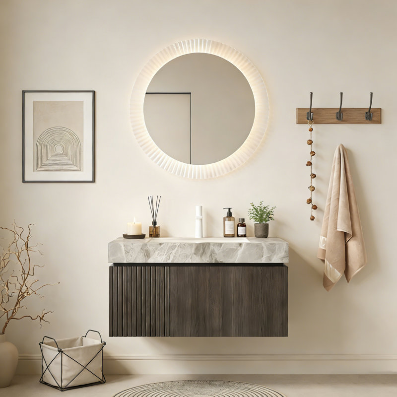 Ensemble de meuble-lavabo flottant de style italien MURI, pré-assemblé, 36", Gris clair