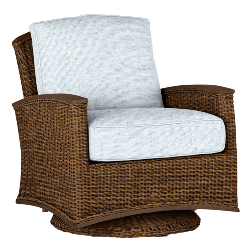 Outdoor Astoria Swivel Glider Wicker Chair with Cushions, Welt + Standard fill, Raffia/Oak, Canvas Sand