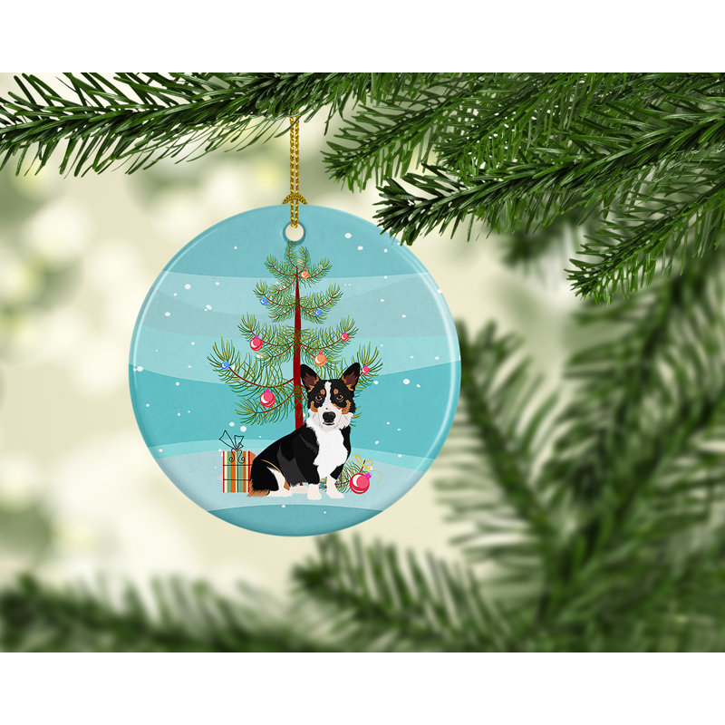 Ornement de Noël en céramique Pembroke Welsh Corgi, Pembroke Welsh Corgi Tricolor Black-Headed #1