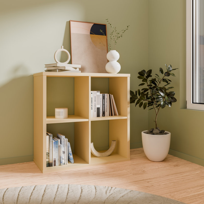 Mauro 72.8cm H x 72.7cm W Cube Bookcase, Yellow
