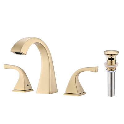 Robinet de lavabo en laiton doré brossé avec bonde, 2 commandes, débit de 1,8 gpm, résistant à la rouille et à la corrosion, entraxe de 8 pouces, hauteur du bec de 4,25 pouces, portée de 5,45 pouces, hauteur totale de 5,91 pouces, poids de 4,5 lb, largeur d'expédition de 5,73 pouces.