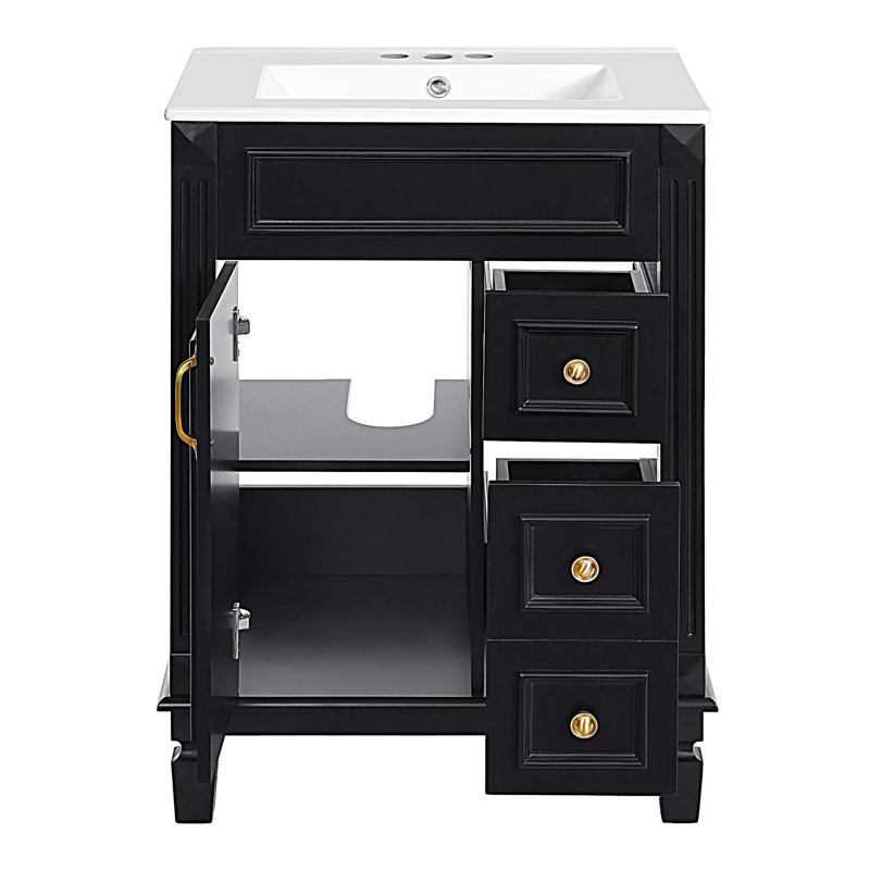 Meuble-lavabo 24 po avec lavabo en céramique 24 po et 2 tiroirs, Noir