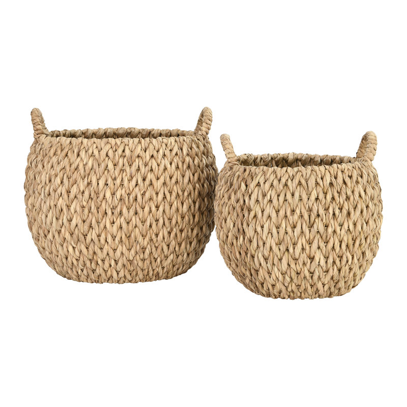 Round Hand-woven Water Hyacinth Basket Storage with Handles