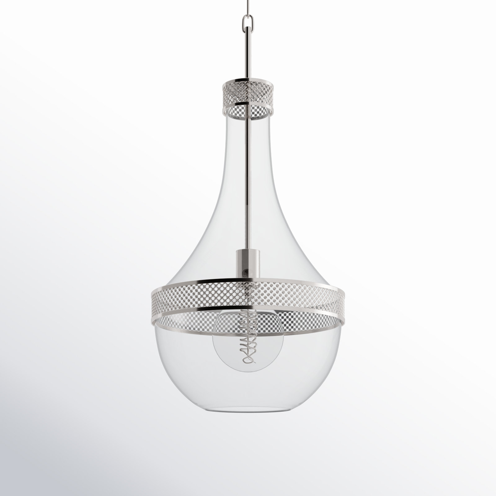 Twain Single Light Pendant, Polished Nickel, 23" H x 10.75" W x 10.75" D