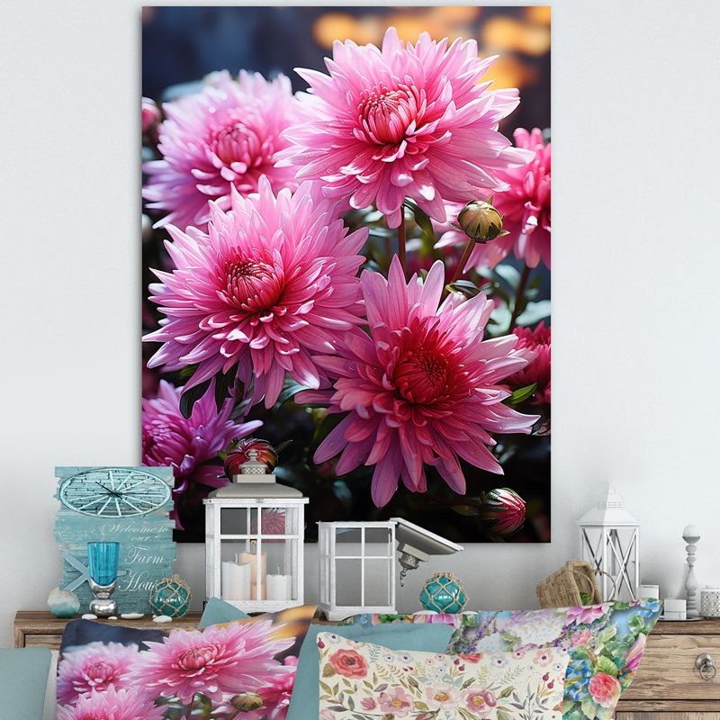 «Pink Mums Elegance In Forest I», art mural «Mums», Toile tendue, H 40 po x l 30 po x P 1,5 po
