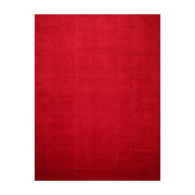 Tapis rouge en laine noué à la main de conception unique 9 pi 1 po x 12 pi Hasly