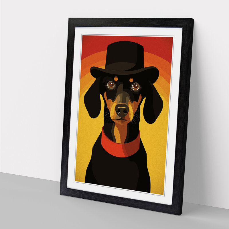 Dachshund Minimalism - Framed Print, 46cm H x 34cm W x 2cm D, Black