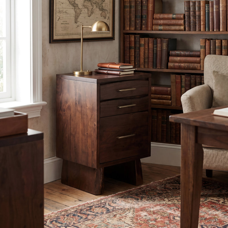 3-drawer Solid Wood Filing Cabinet, Dark Walnut