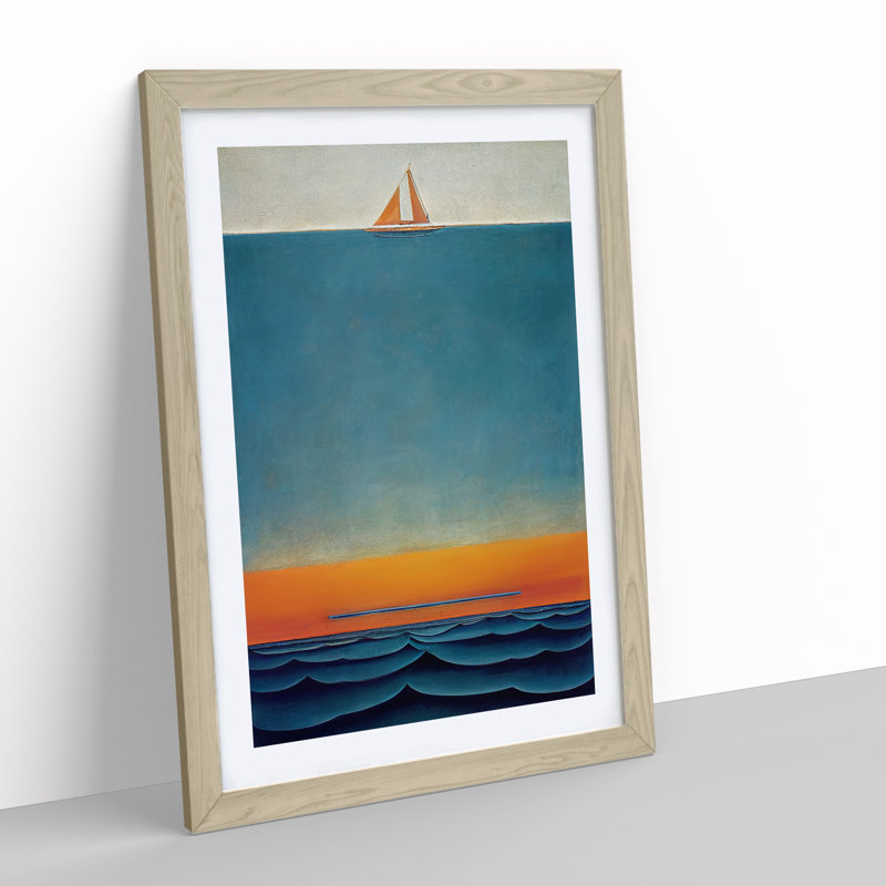 Boat Above the Horizon - Wall Art, 48cm H x 36cm W, Oak Framed, White