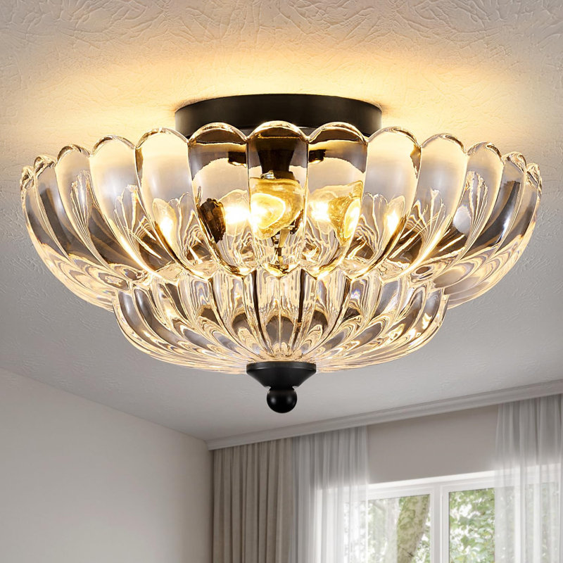 Modern Flush Mount Ceiling Light Fixture With Glass Shade, Semi Flush Mount Chandelier For Living Room, Hallway, Kitchen, Bedroom