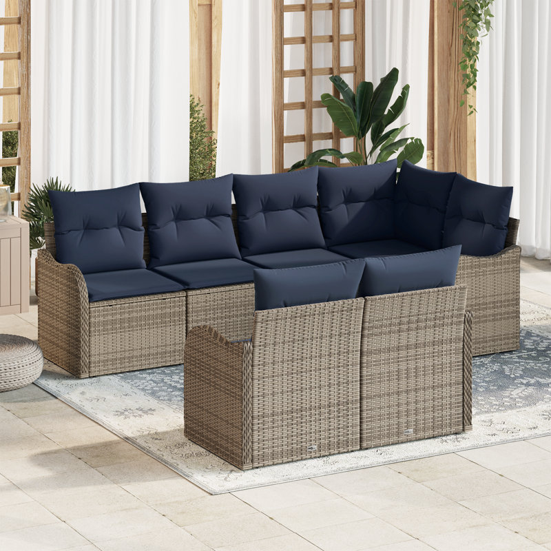 Ensemble de canapé de jardin vidaXL, Structure grise / coussin bleu marine