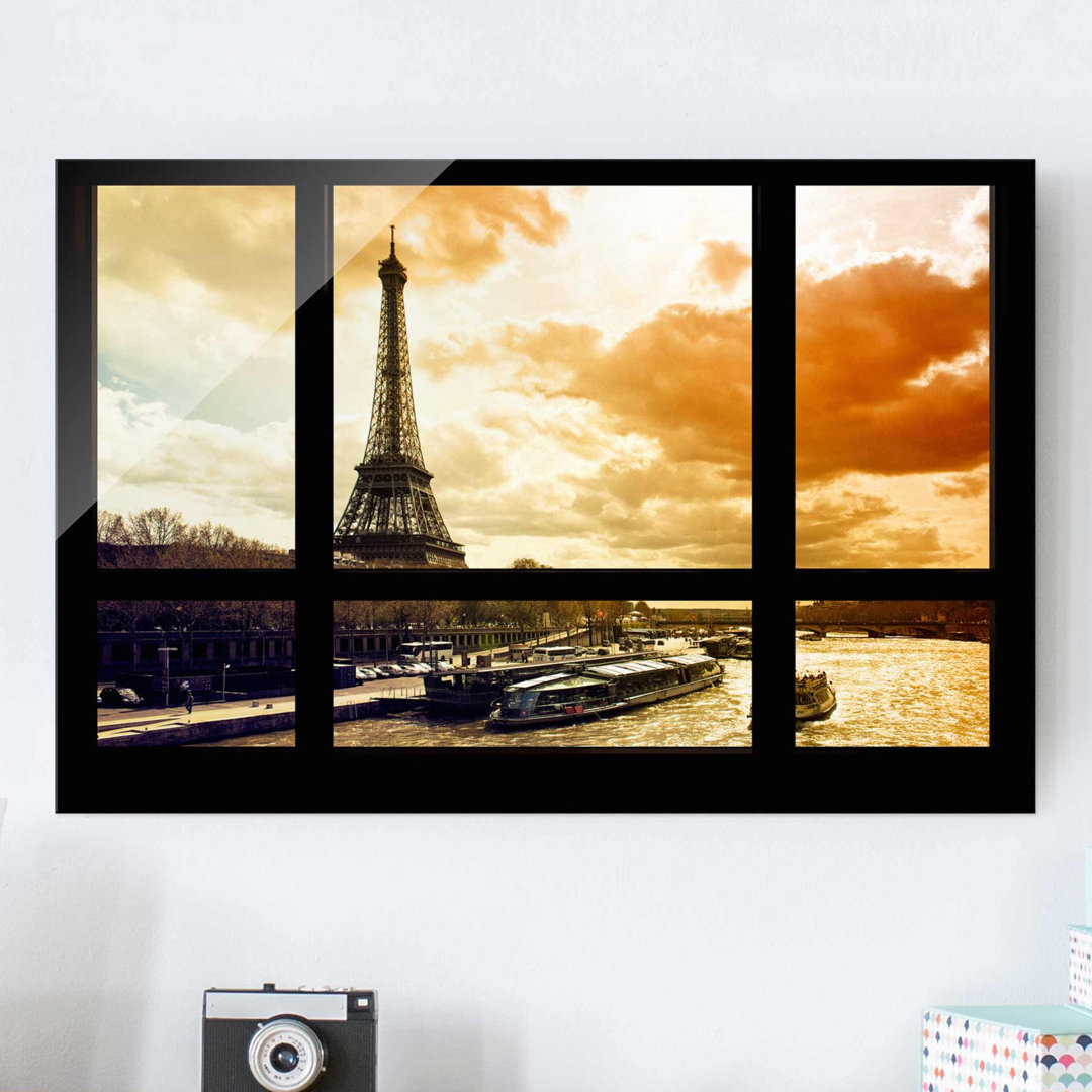 Glasbild Paris Eiffel Tower Sunset Window