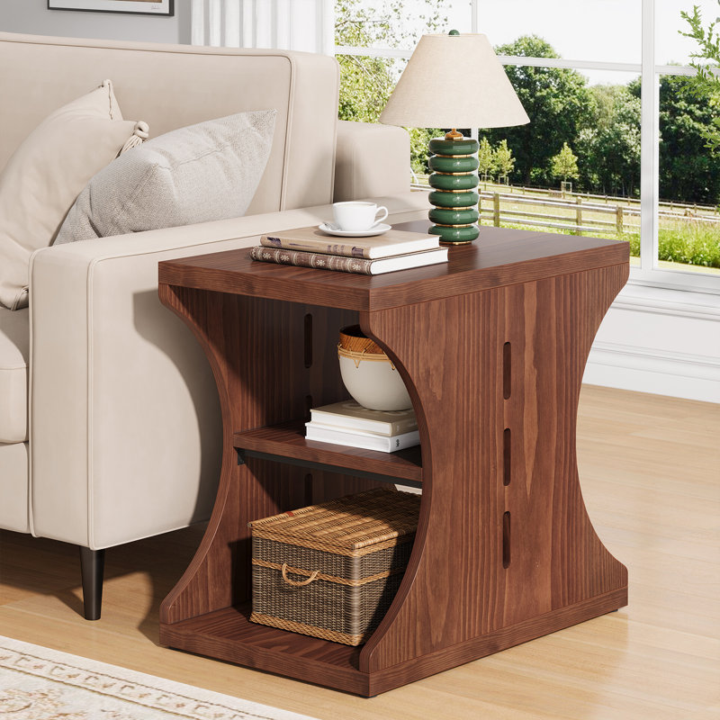 Solid Wood End Table with Shelves