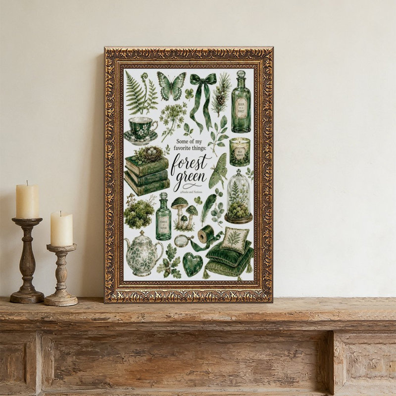 Cadre mural rétro vert BotanicalOrnate - cadre décoratif doré pour art., L 12 po x l 18 po