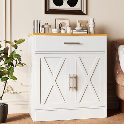 Armoire-bar Farmhouse - Rangement de cuisine avec tablette réglable, buffet moderne pour la cuisine et la salle à manger, blanc