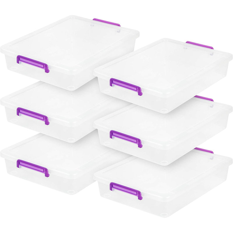 Plastic Storage Bins With Lids 6 Qt. Craft Organizers And Storage, Art Supply Storage Organizer, Arts And Crafts Organizer, Stackable And Secure Latch, Clear/Violet - 6 Pack