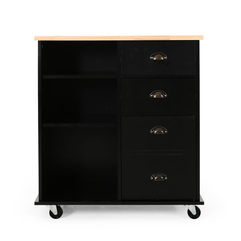 Chariot de cuisine en bois noir - 2 tiroirs, 1 porte 31,41 l x P 18,18 P 35,03 H Design moderne, facile à assembler avec tiroirs + bois contemporain, nécessaire