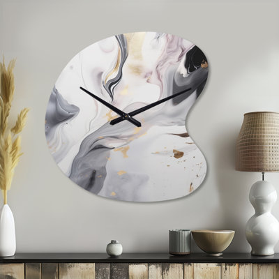 Horloge murale asymétrique en métal blanc et gris Ripples Of Stone I