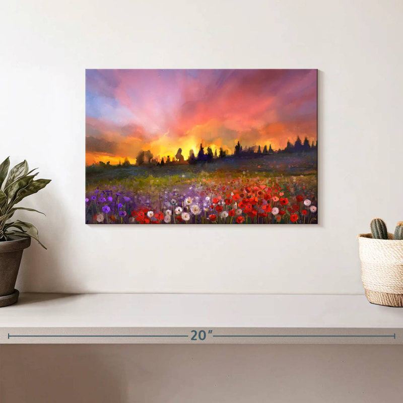 Alvord, coucher de soleil et prairie fleurie, H 8 po x l 12 po
