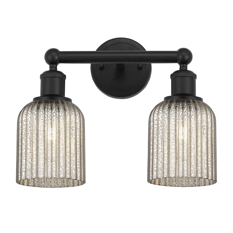 Abat-jour de salle de bain 2 lumières Edison Addeline 14 po, Noir mat, Gris métallisé