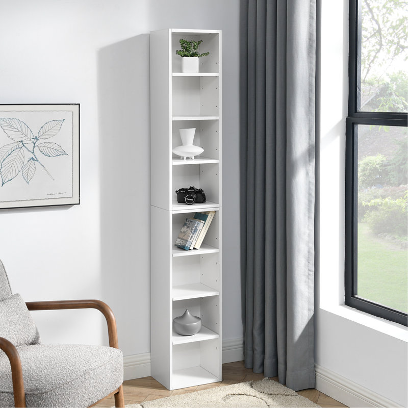 8-Tier Media Tower Rack, CD DVD Slim Storage Cabinet With Adjustable Shelves, Tall Narrow Bookcase Display Bookshelf For Home Office,Multi-Functional Double-Decker Bookcase
