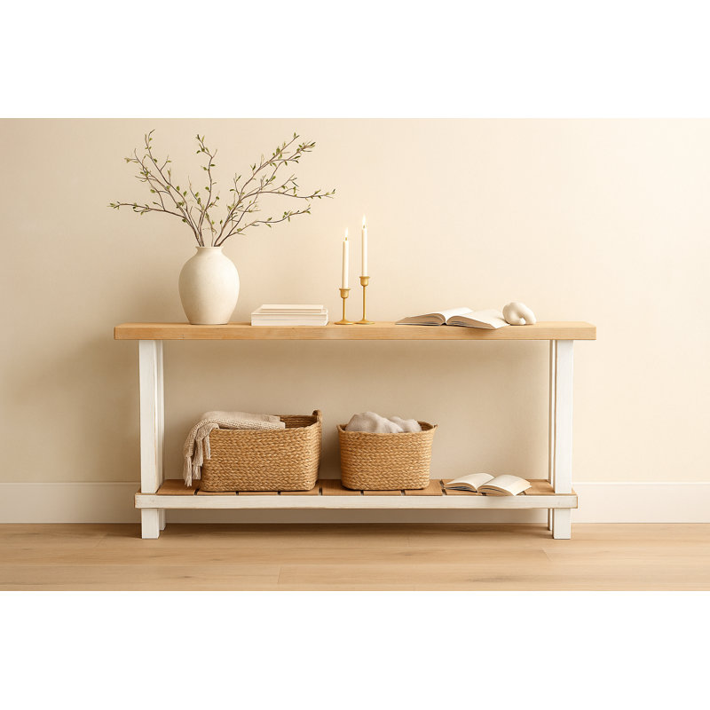 70x6x36h Oversized Console Table, Brown/White