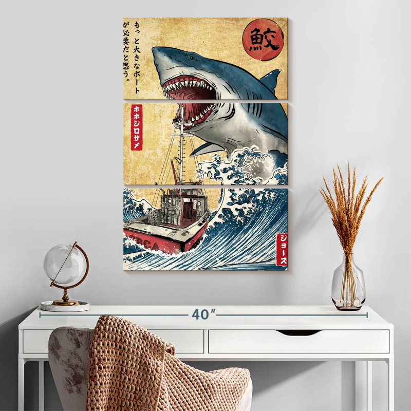 Brampt Hunting The Shark In Japan, 32" H x 20" W