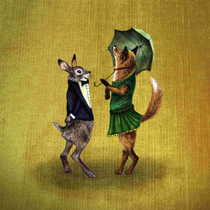 " Fox And Hare ", 12" H x 12" W  , No, Wrapped Canvas