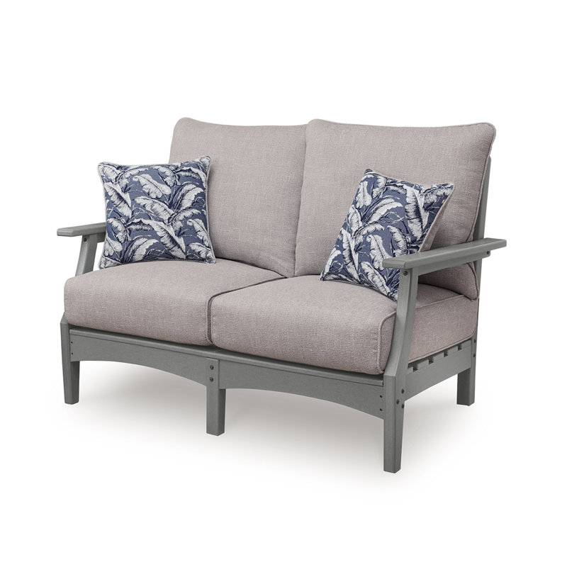 Causeuse d'extérieur avec accoudoirs rembourrés de mousse Cuv et coussins Nuvella de Cov, gris, 54 po
