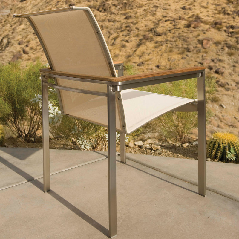 Tivoli Stacking Teak Patio Dining Arm Chair, Cream, No