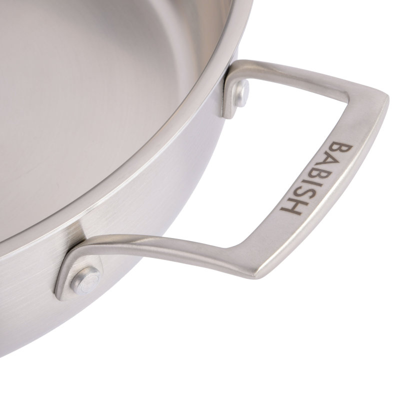 Babish Tri-Ply Stainless Steel Professional Grade Saute Pan W/Lid, 5-Quart