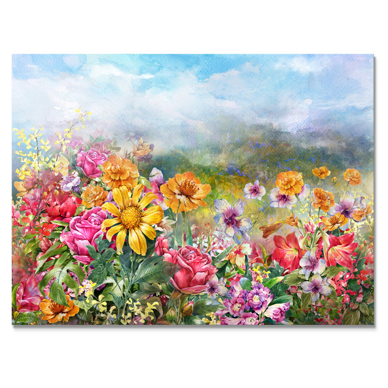 «Summer Flower Field Art», reproduction sur toile flottante, H 8 po x l 12 po x P 1 po, Toile tendue