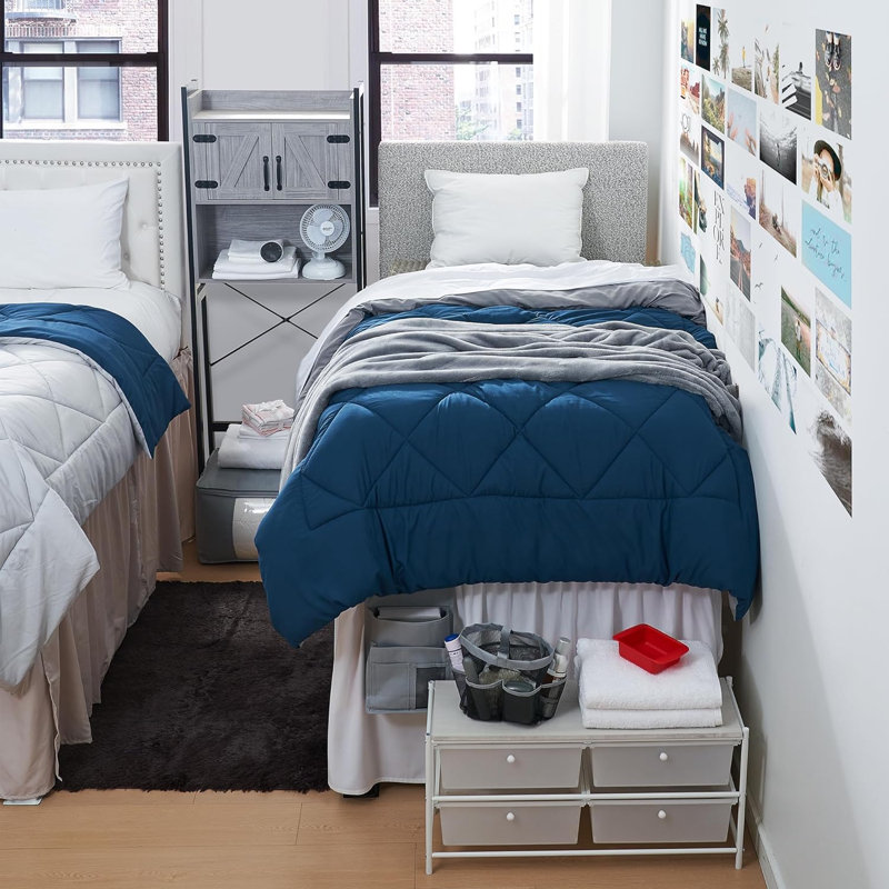 DormCo Packs Box Stitch Comforter, Blue/Gray