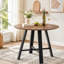 Table de salle à manger ronde de 42 po avec plateau en bois aggloméré texturé et pieds noirs