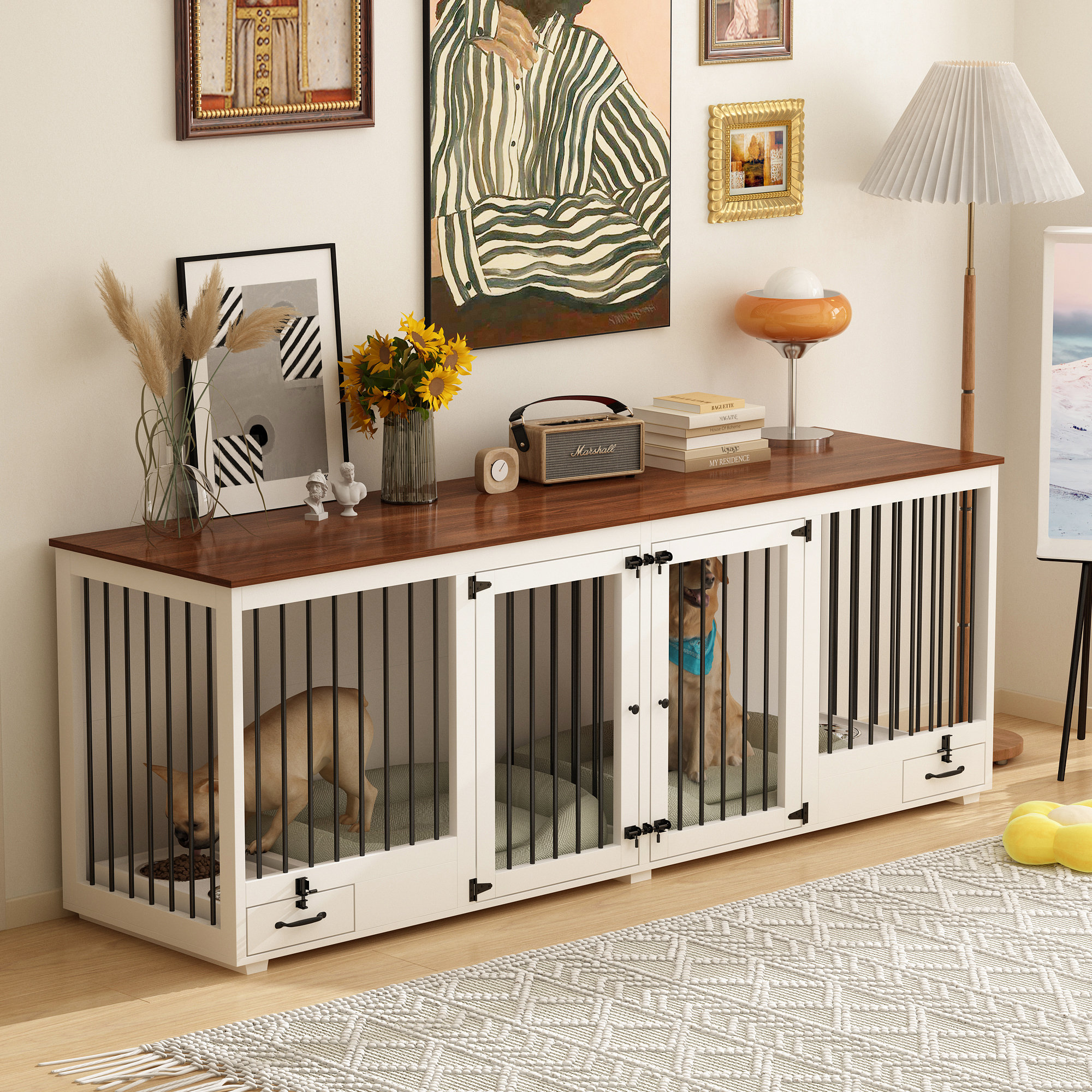 https://assets.wfcdn.com/im/58630888/compr-r85/2465/246595863/large-dog-crate-furniture-with-pull-out-dog-bowls-and-divider.jpg