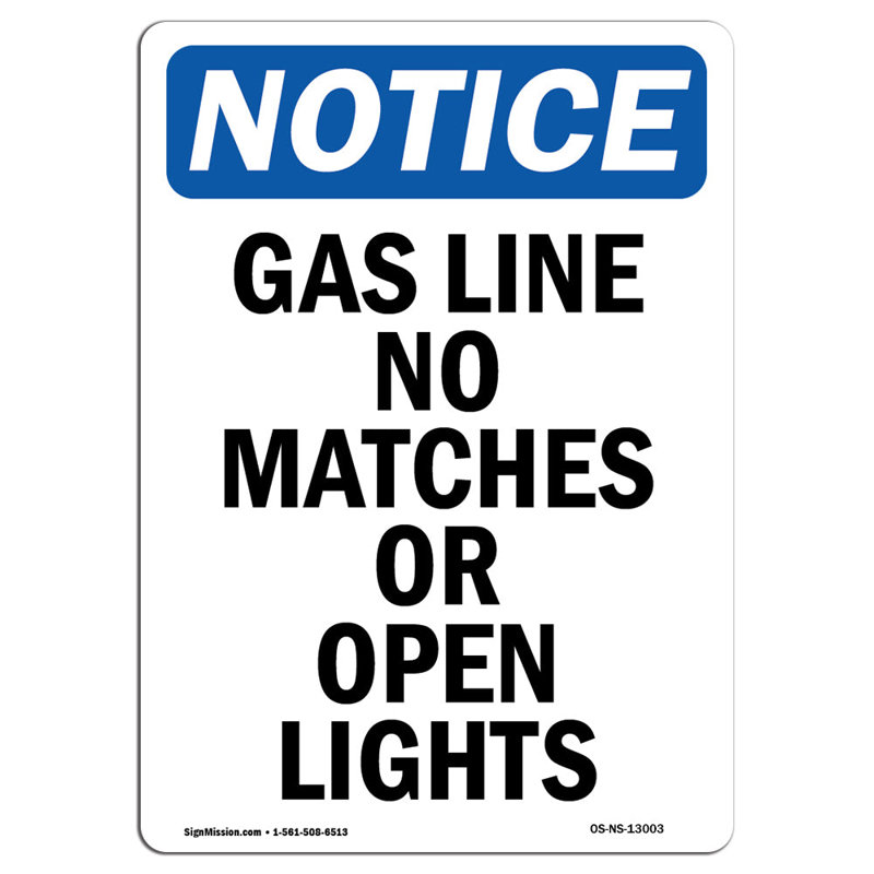 Signe de conduite de gaz sans allumettes ni lumières ouvertes