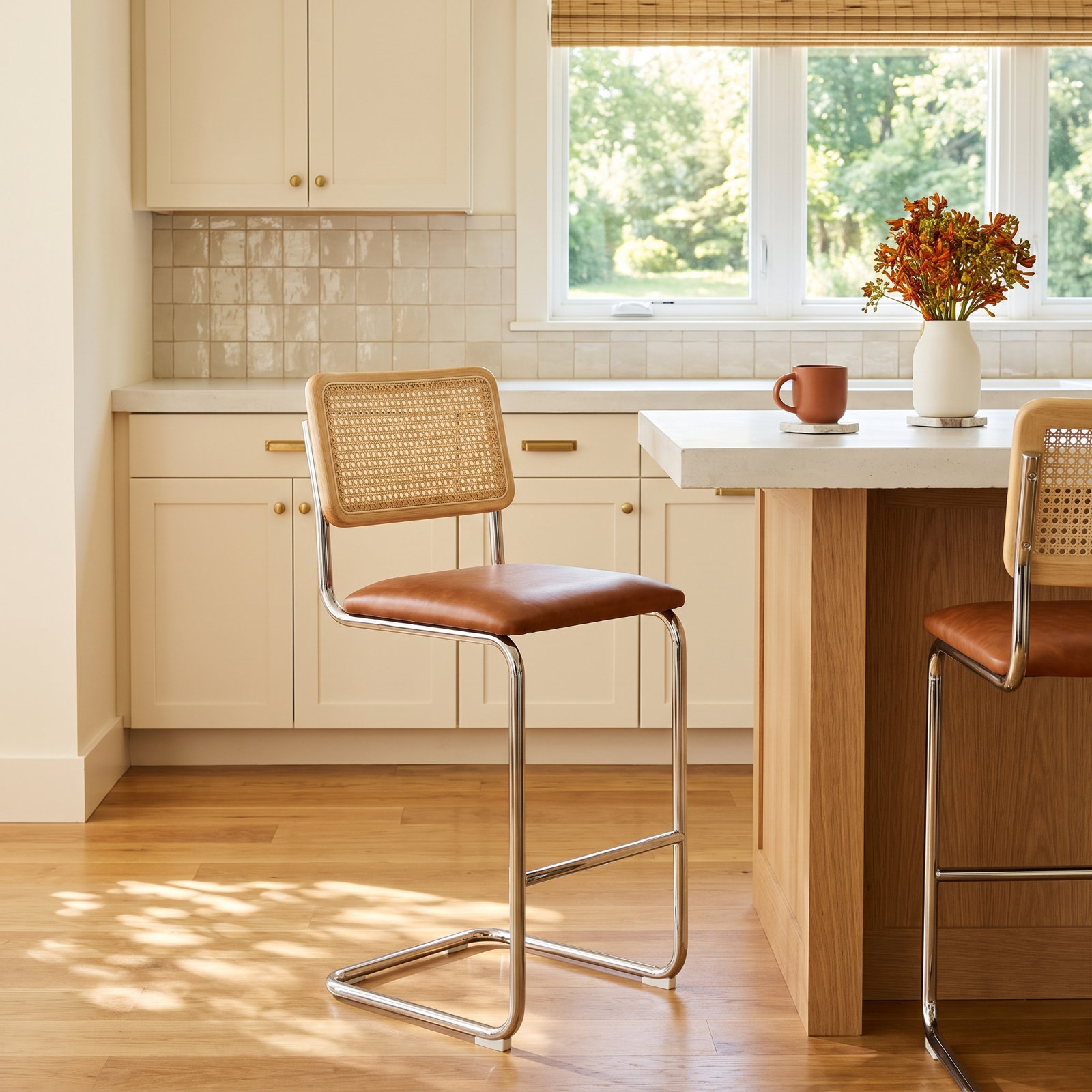 Walsh Bar Stool, Saddle Tan Vegan Leather, Counter Stool (23” Seat Height)