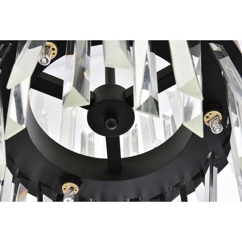 Luminaire suspendu rond en cristal Athol 12 pouces noir, L 12 po, Noir, noir, noir, noir, 6 lumières