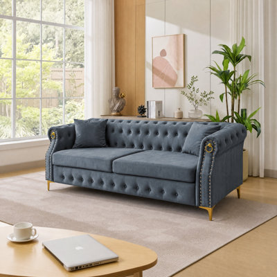  83.5" Velvet Chesterfield Tufted Sofa