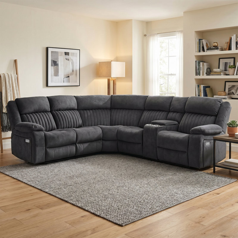 5 Seater Electric Reclining Corner Sectional, Grey
