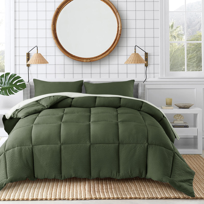 Box Stitch Comforter, Queen Comforter + 2 Standard Shams, Sage Green